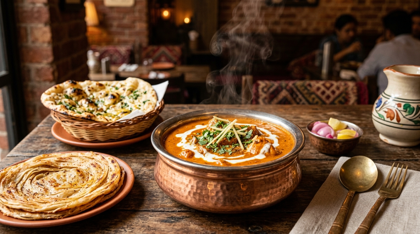 Authentic Baba Butter Chicken with Naan and Parantha